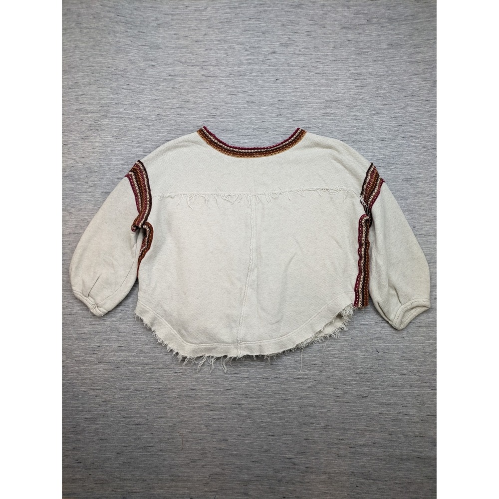 Free‎ People Pullover cropped Top Textured Knit Bohemian SMALL Oversized Raw Hem - Picture 8 of 9